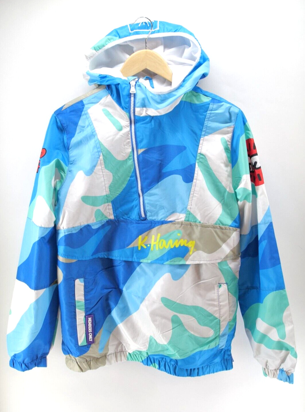 Members Only Keith Haring Camo Windbreaker Jacket Hoodie Men's Size‎ Small New
